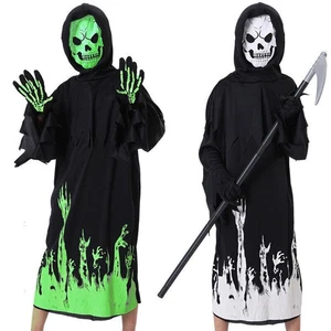 Death Grim Reaper Skeleton Glow In The Dark Costume Cosplay Outfit Kid HALLOWEEN - Picture 1 of 8