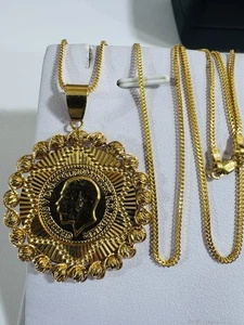 22K Solid 916 Real Pure Gold Round Coin Set Necklace 20” Long 10.7g 1.6mm - Picture 1 of 24