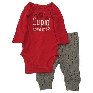Carters Infant Boys Valentines Outfit Who Needs Cupid Bodysuit & Pants Set 3m - Picture 1 of 2