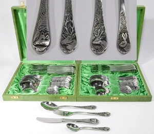edles KB BAUSIL Solingen BESTECKSET Jägermotive Jagd Hirsch Reh Wildschwein - Bild 1 von 9