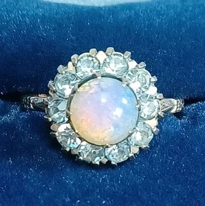 Fire Opal Simulated Diamond Wedding Ring 14k Yellow Gold Finish - Picture 1 of 11
