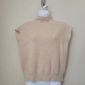 Kastiger ärmelloses Trägershirt hochgeschlossener gerippter Strickpullover Oberteil braun Damengröße M - Bild 1 von 13