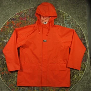 Helly Hansen Rain Jacket Mens M Oarnge PVC Polyester Snap Front Hooded - Picture 1 of 10