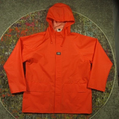 Helly Hansen Rain Jacket Mens M Oarnge PVC Polyester Snap Front Hooded - Image 1 of 4