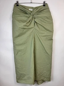 Brunello Cucinelli Skirt Cotton Stretch Pale Green Midi Front Drape Size 10 - Picture 1 of 7