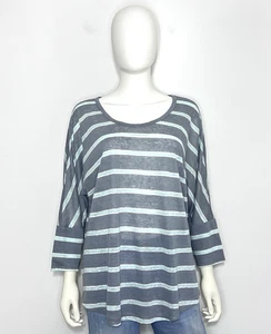 Tommy Bahama Tunic Top Womens L Linen Gray Mint White Strip Crew Neck 3/4 Sleeve - Picture 1 of 8