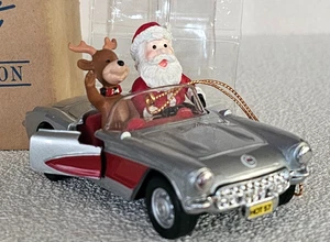 Avon Sporty Santa Ornament 2001 Silver Corvette Convertible Reindeer New in Box - Picture 1 of 5