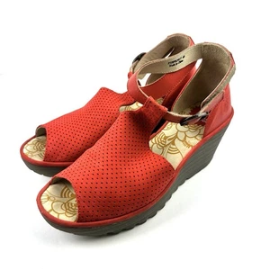 Fly London Yalls Shoes EU 40 Bright Orange Perforated Wedge Womens - Picture 1 of 11