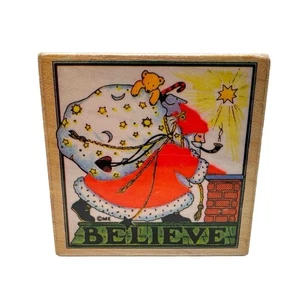 Estampilla de goma navideña vintage Mary Engelbreit BELIEVE 654F toda la noche medios 1982 - Imagen 1 de 6