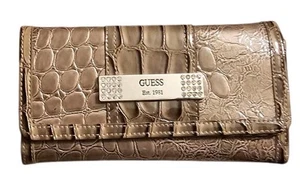 Cartera Guess de tres pliegues de cuero sintético en relieve de cocodrilo con chequera Y2K retro nueva sin etiquetas - Imagen 1 de 11