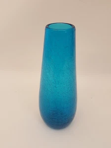 Vintage MCM turquoise blue crackle vase 9 3/8" tall - Picture 1 of 10