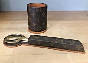 Authentic Vintage LOUIS VUITTON Scissor letter Desk Set & pencil cup LV Monogram - Picture 1 of 21