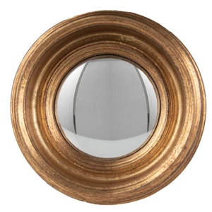 Convex Fisheye Porthole Mirror Round Gold Distressed Wood Wooden Retro 24cm - Picture 1 of 2