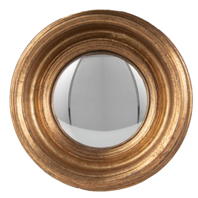 Convex Fisheye Porthole Mirror Round Gold Distressed Wood Wooden Retro 24cm - Image 1 of 2
