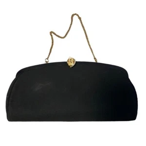 Vintage 60er Jahre seltene schwarz & gold Satin Strass Abend Clutch Tasche Metall Blatt - Bild 1 von 12