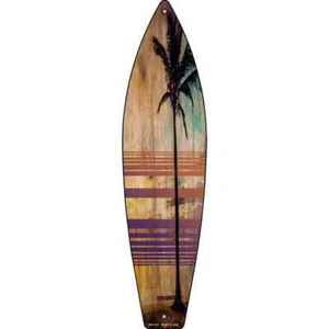 Tall Palm Tree Metal Surfboard Sign 23"x6" Plaque Home Door Garage Wall - Picture 1 of 1