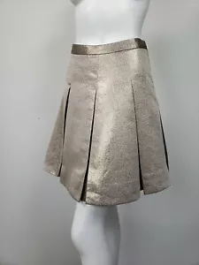KATE SPADE Beige Gold Metallic Pleated A-Line Skirt sz 2 - Picture 1 of 6