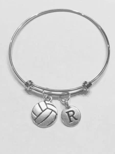Volleyball Expandable Bangle Charm Bracelet Initial Sports Mom Gift - Picture 1 of 1