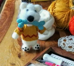 Dog with Bone, Hand Knitted Soft Toy - New Custom Crafted - Picture 1 of 1