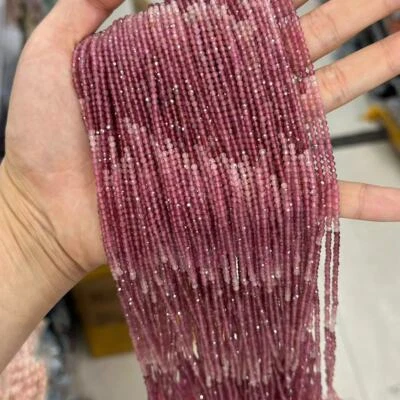 2mm Genuine Natural Micro Faceted Pink Tourmaline Gems Beads for Jewelry Making - Image 1 of 4