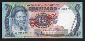 Swaziland Specimen 10 Emalangeni 1974 UNC P#4s S/N 000471 - Picture 1 of 2