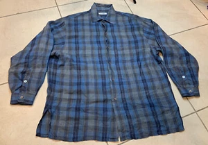 L'Equipe Mens Long Sleeve Button Down Shirt Blue Plaid 41-16 L Made In Italy - Picture 1 of 11