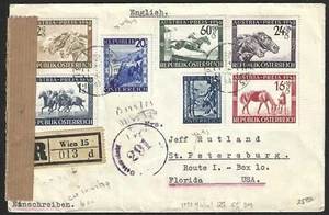 AUSTRIA 1946 Race Horse Set on Censored Cover Wien to Saint Petersburg Florida - Picture 1 of 2
