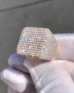 3.50Ct Round Cut Moissanite Men's Cluster Engagement Ring 14K Yellow Gold Plated - Picture 1 of 6