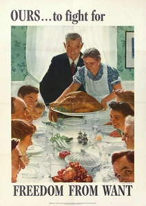 NORMAN ROCKWELL Vtg WWII 1943 FOUR FREEDOMS War Bonds Poster FREEDOM FROM WANT - Picture 1 of 1