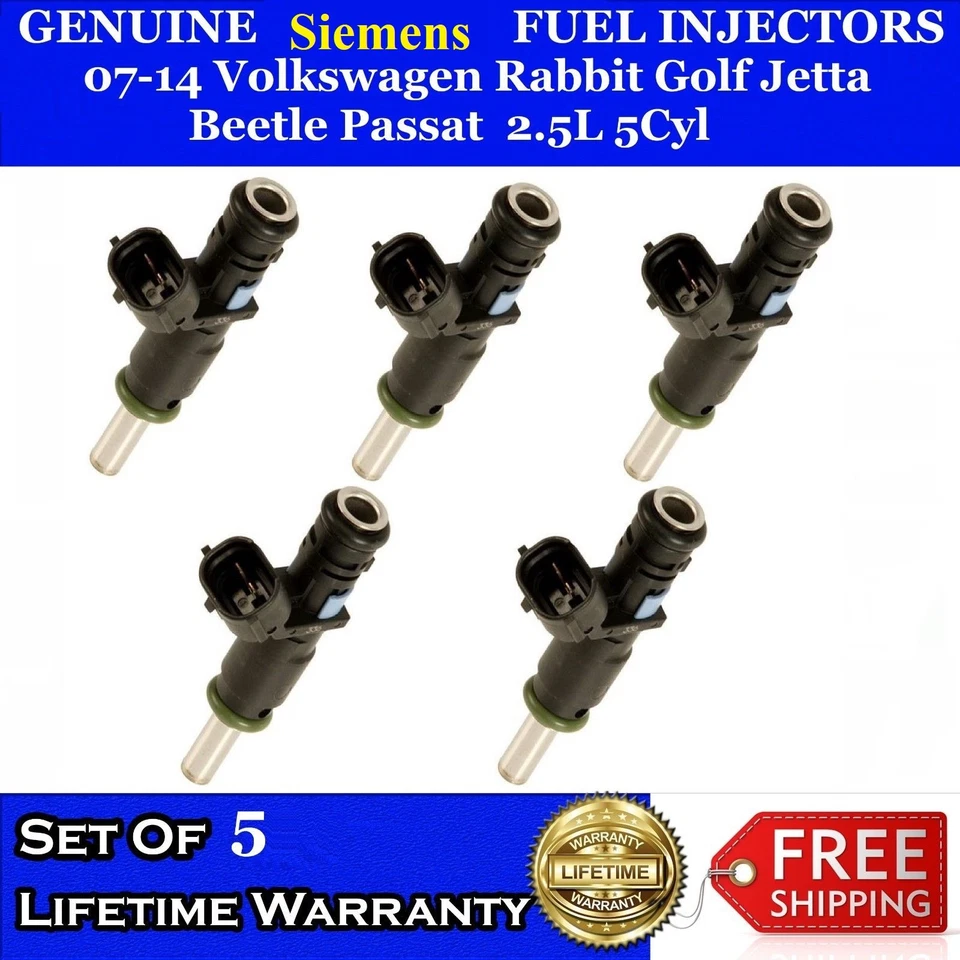 5x OEM Siemens Fuel Injectors For 2010-2014  Volkswagen Golf 2.5L #07K906031C - Image 1 of 1