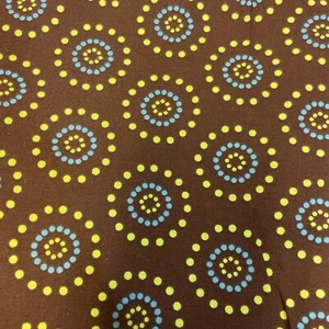 Cotton Fabric Brown Blue Green Dots Circle Pattern 2 yards x 44" - Picture 1 of 6