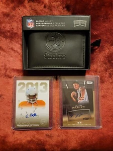 Pittsburgh Steelers Bi-Fold Black Leather Wallet + 2 Autograph Cards Patterson + - Picture 1 of 15