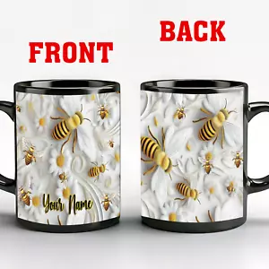 Personalized Floral and Bee 3D Ceramic Mug, Unique 3D bee ceramic coffee cup - Picture 1 of 9