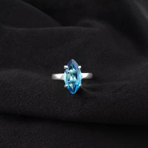 Anillo banda topacio azul suizo natural talla plata 925 para mujer - Imagen 1 de 8