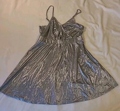 Xhilaration Women's Strappy Silver Shiny Tank Dress with Chest Cut Out L - Image 1 of 4
