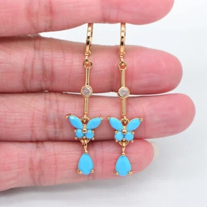 18K Yellow Gold Filled Fashion Lake Blue Topaz Long Butterfly Dangle Earrings - Picture 1 of 6