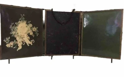 RARO - Antiguo Espejo Victoriano Tri Dorado, Querubines con Rosas/Patrón Floral Foto 1 de 4