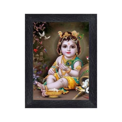 Marcos de fotos religiosos de madera Bal Krishna con hoja de acrílico para habitación Pooja 8 x 6" Foto 1 de 2