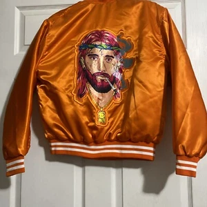 JESUS SMOKES STREETWEAR Burnt Orange Satin Jacke Mantel Größe Small - Bild 1 von 11