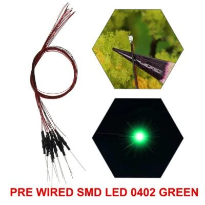 20pcs Pre-wired 32awg Wire Green SMD LED 0402 Lights Lamps Free Resistors L0402G - Image 1 of 4