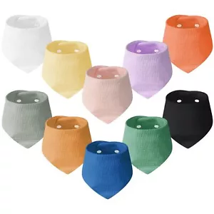 Muslin Baby Drool Bibs 10 Pack Cotton Bandana Bibs Anti-Penetration Absorbent - Picture 1 of 7