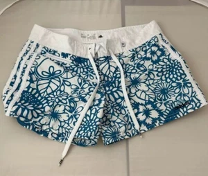 Adidas Womens Blue White Hibiscus board shorts Swim Surf Size 1 - Picture 1 of 4