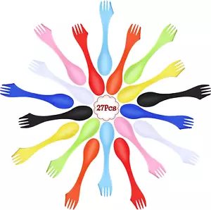 27 Pieces Camping Sporks Plastic 3 in 1 Spoon Fork and Knife Utensils Kit for... - Picture 1 of 12