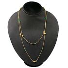 41" Long Green Onyx Beads Statement Necklace 925 Silver Gold Plated Jewelry