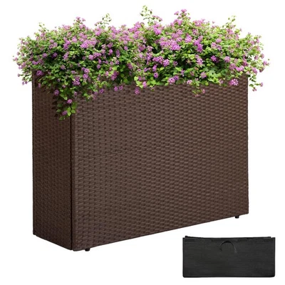 All Weather Wicker Planter Raised Garden Bed, 24 in Tall Round Rattan Flower ... - Image 1 of 4