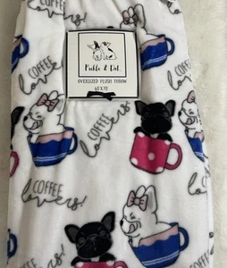 Pickle and Dot Frenchie Dog Coffee Lovers Mugs Throw Blanket 60x70 NEW - Picture 1 of 5