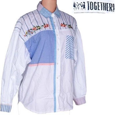 Camisa Top Botones Años 80 Vintage Bloques de Color Patchwork Bordado Juntos! S Foto 1 de 4