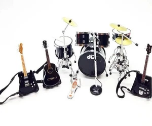 1/12 Scale Miniature Drum Set D.W Style Black + 3Guitars & Mic Display Prop Gift - Picture 1 of 5