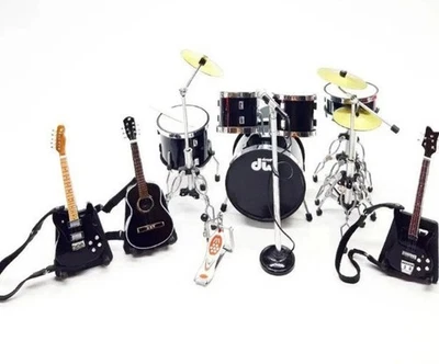 1/12 Scale Miniature Drum Set D.W Style Black + 3Guitars & Mic Display Prop Gift - Image 1 of 4