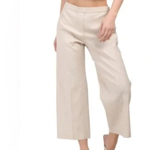 Theory Pull-On Wide Leg Pants Size Large Beige Cropped Linen Blend Summer Boho - Picture 1 of 8
